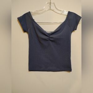 OUTLAW Elegant Navy Blue Women's Cropped Top S Ribbed Polyester Rayon Spandex